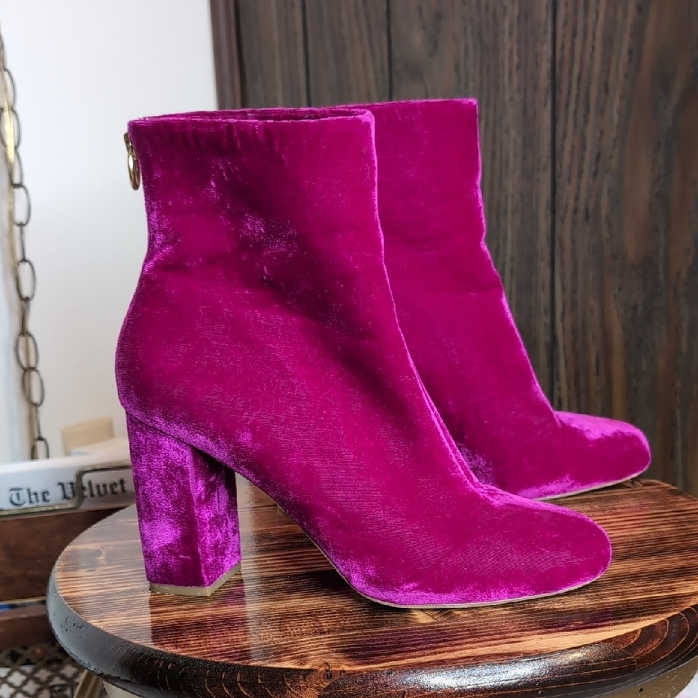Velvet Ankle Boots in Vibrant Pink
